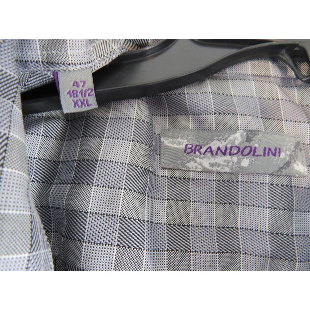 Brandolini Shirt Mens XXL 18.5‎ 47 Grey Check Dress Button Down Long Sleeve - Picture 5 of 9